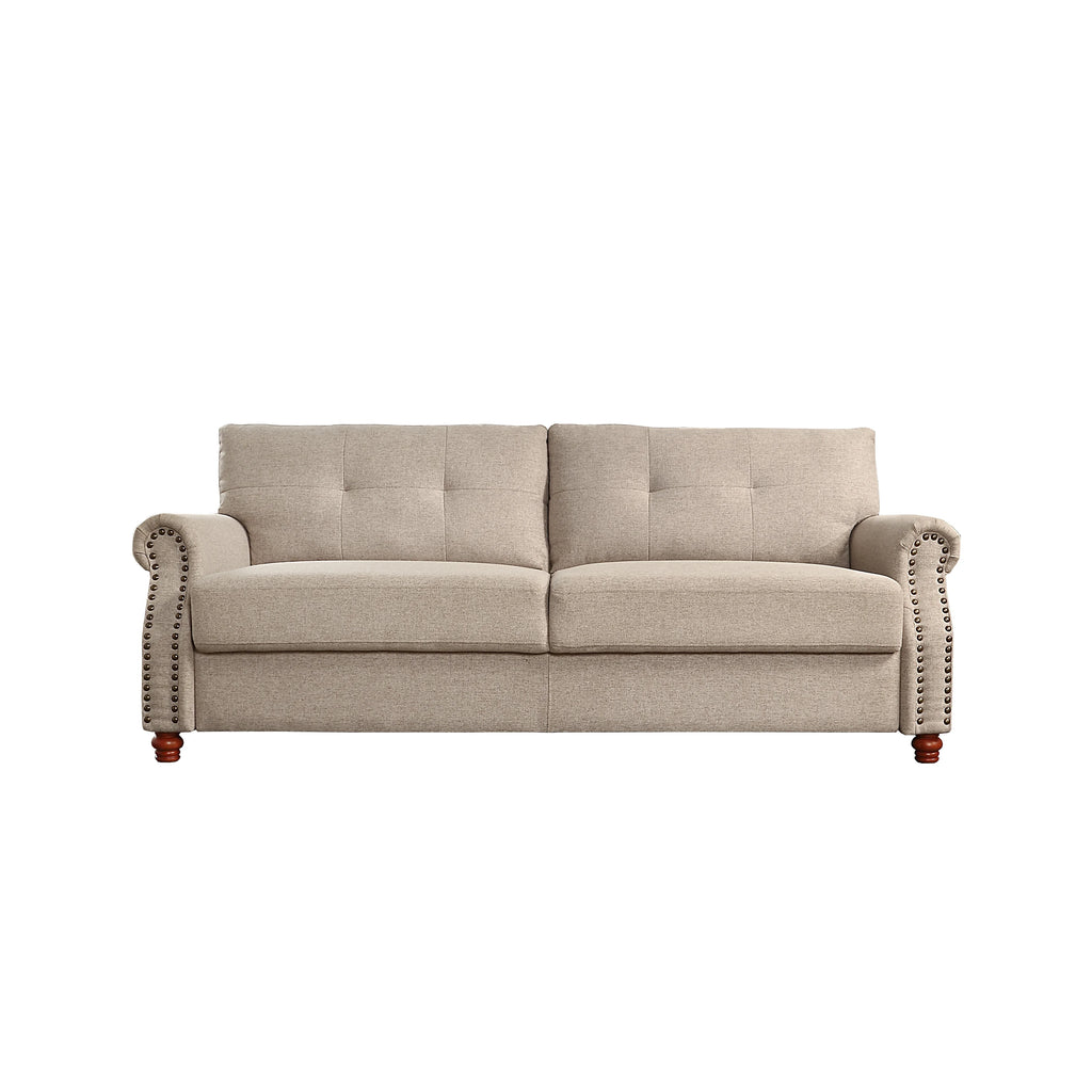Beige Linen Fabric Upholstery Storage Sofa with Tufted Cushions V26763