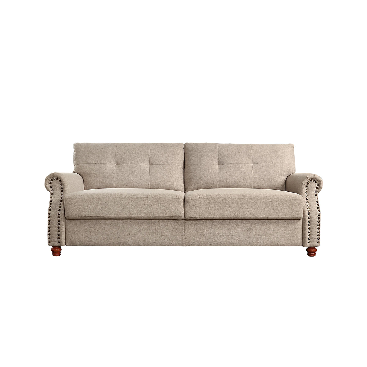 Beige Linen Fabric Upholstery Storage Sofa with Tufted Cushions V26763
