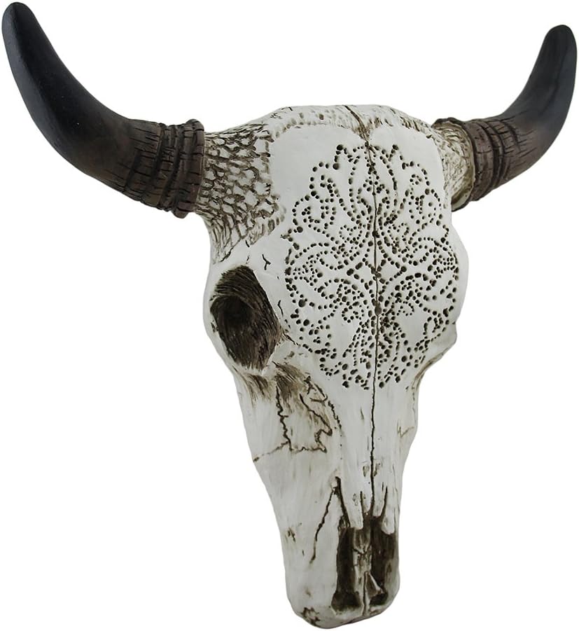 Carved White Bull Skull Wall Hanging Pack of 2 K67499