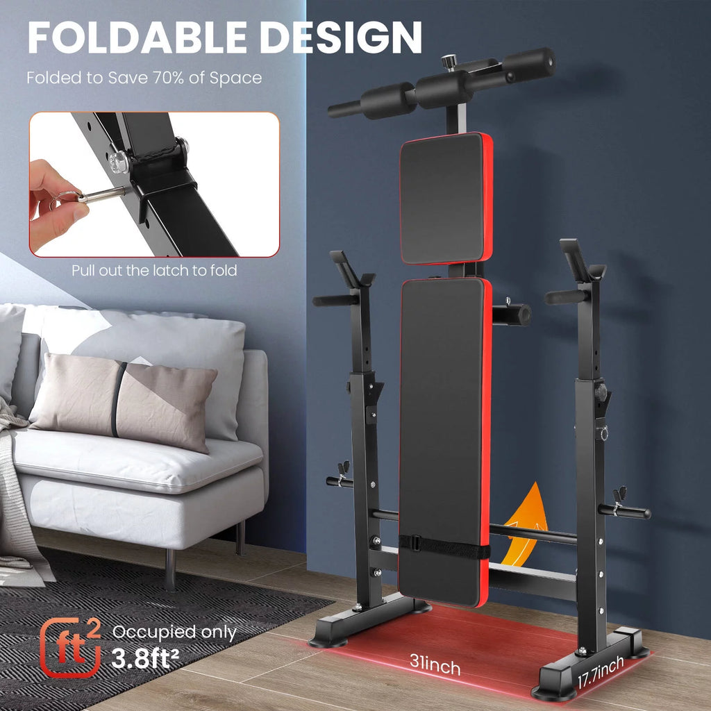 Adjustable Weight Bench Set with Barbell Rack Y1433