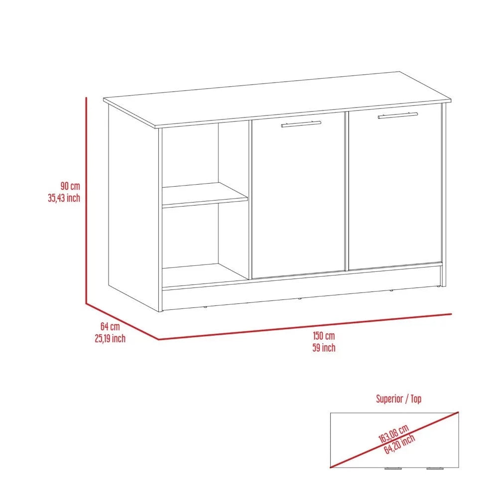 Light Oak White Kitchen Island with Four Open Shelves R310