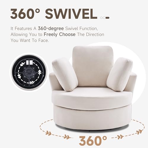 Beige Swivel Accent Barrel Chair with Ottoman X91432