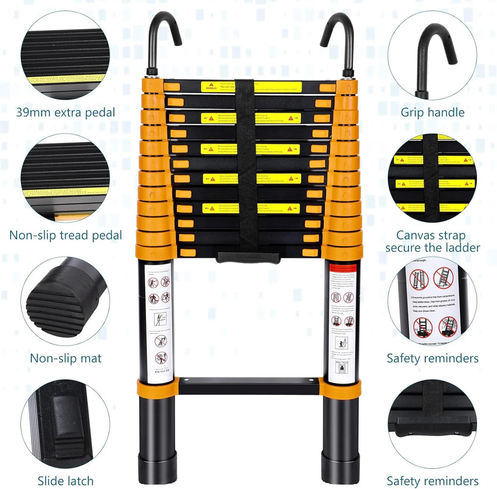 12.5FT Aluminum Telescoping Folding Ladder with Hook Y227516