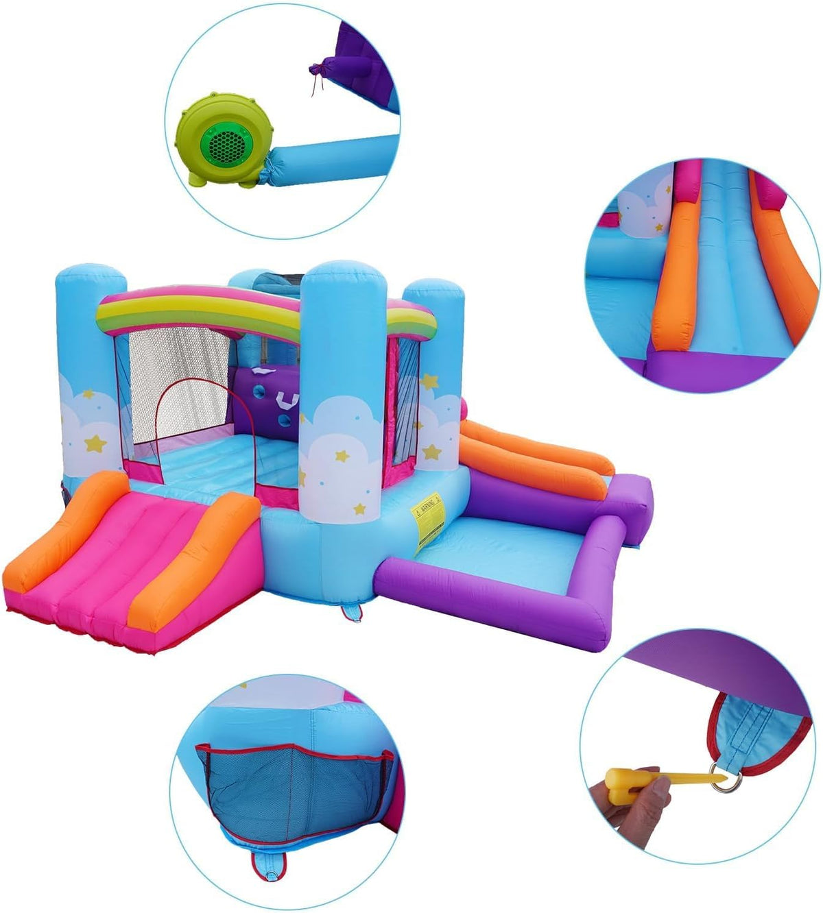 Inflatable Bounce House with Air Blower, Ball Pit, Slides, Reinforced PVC Bounce Floor U7879