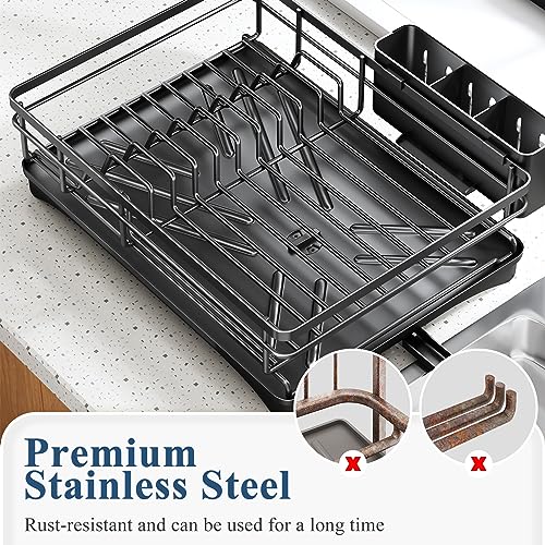 White Large Dish Rack with Drainboard and Utensil Holder B390561