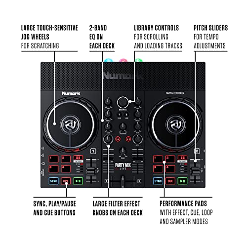 DJ Controller Bundle with Party Lights, 2 Decks, DJ Mixer, Audio Interface and DJ Headphones Q9070