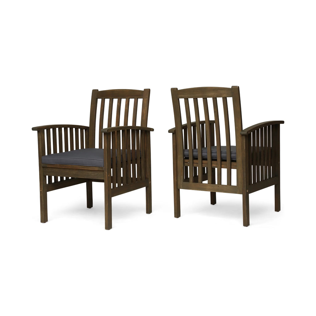 Acacia Wood Outdoor Dining Chairs with Cushion, Set of 2 Q551337