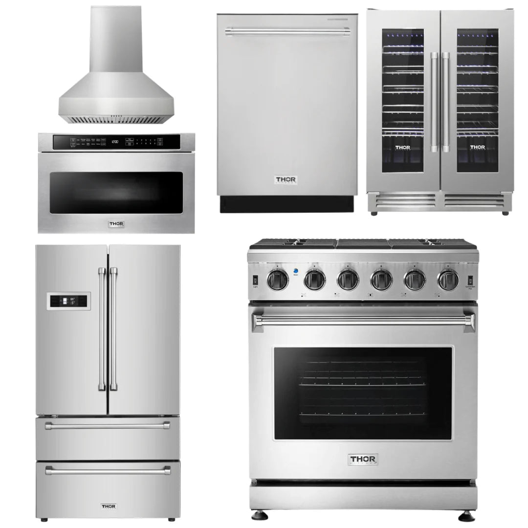 30 Propane Gas Range, Range Hood, Microwave, Refrigerator, Dishwasher, Wine Cooler G659