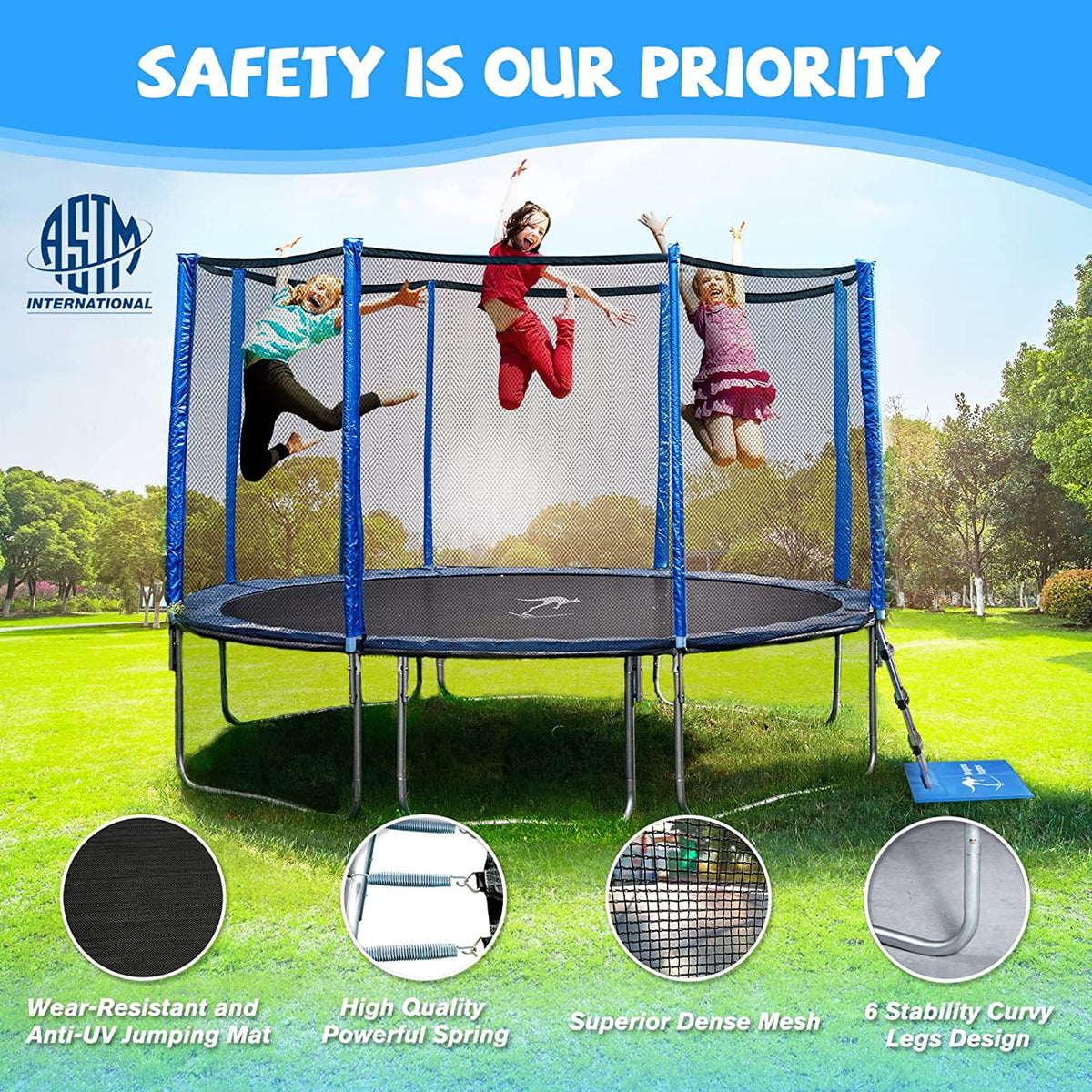 Blue 15FT Trampoline with Basketball Hoop P424