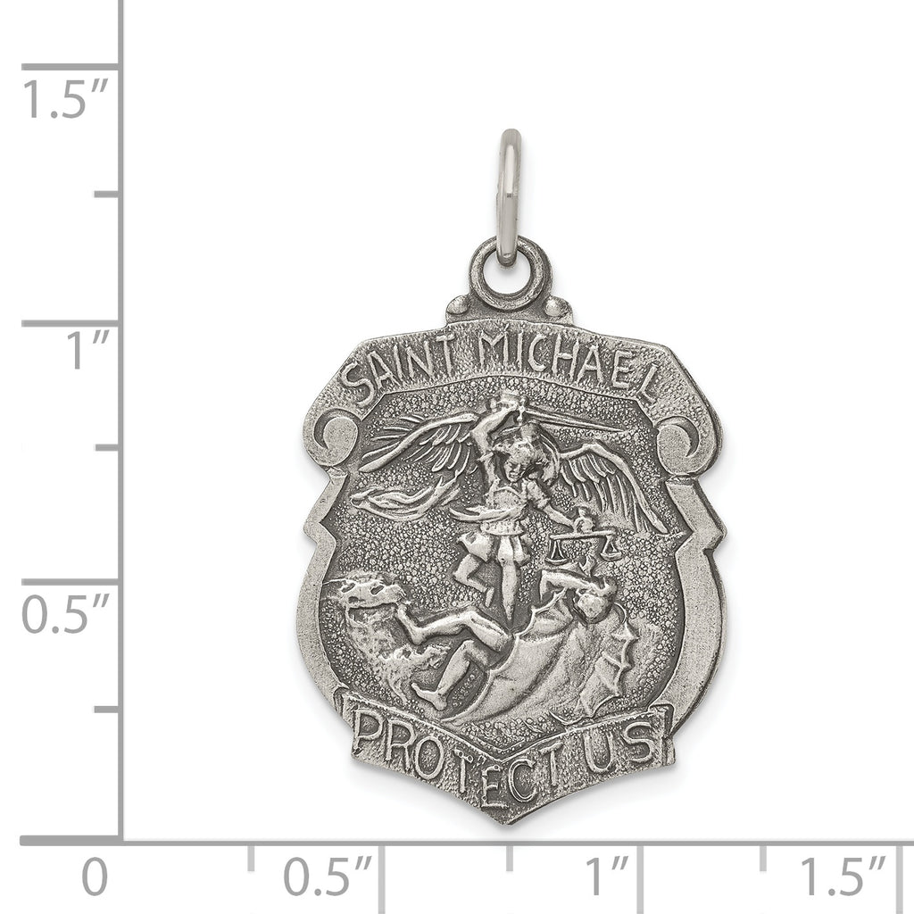 Antiqued St. Michael Badge Medal Pendant with Sterling Silver Rope Chain Necklace 18'' F106