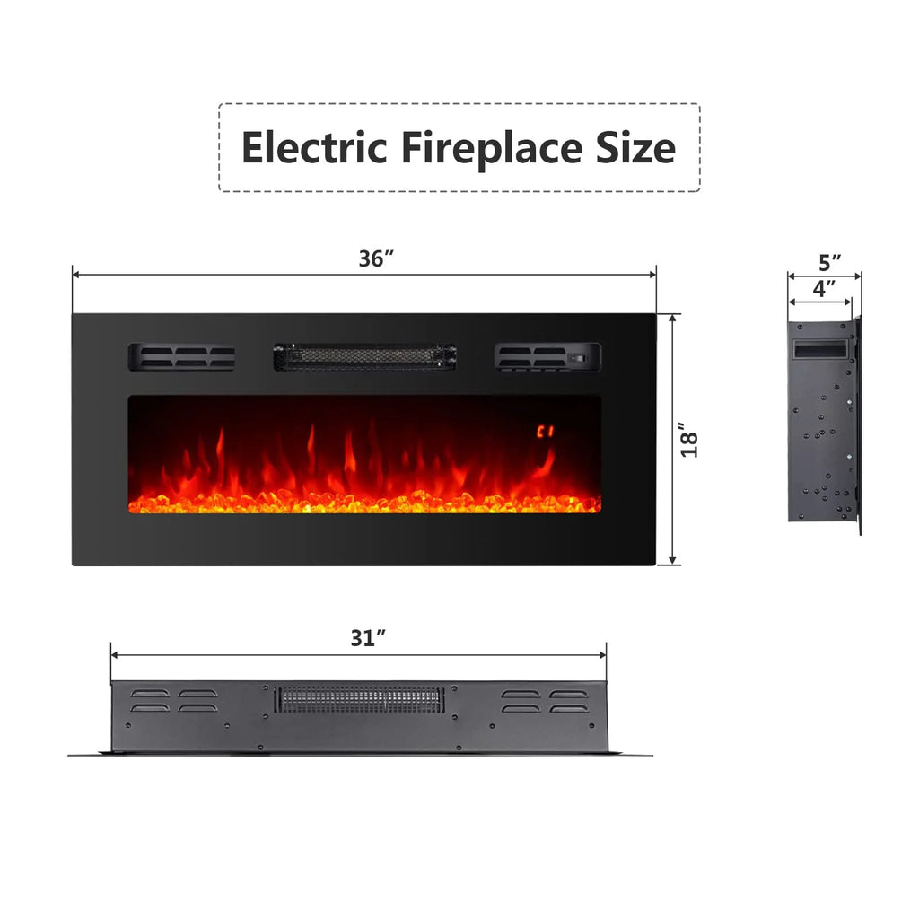 36" Electric Fireplace Insert Stove Heater with Remote Control O6949