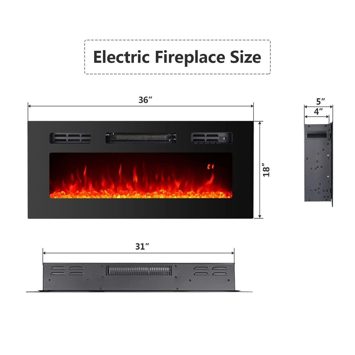 36" Electric Fireplace Insert Stove Heater with Remote Control O6949