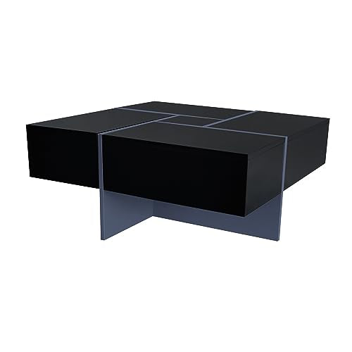 Black Square Coffee Table with 4 Hidden Storage Compartments and Extendable Sliding Tabletop B674400