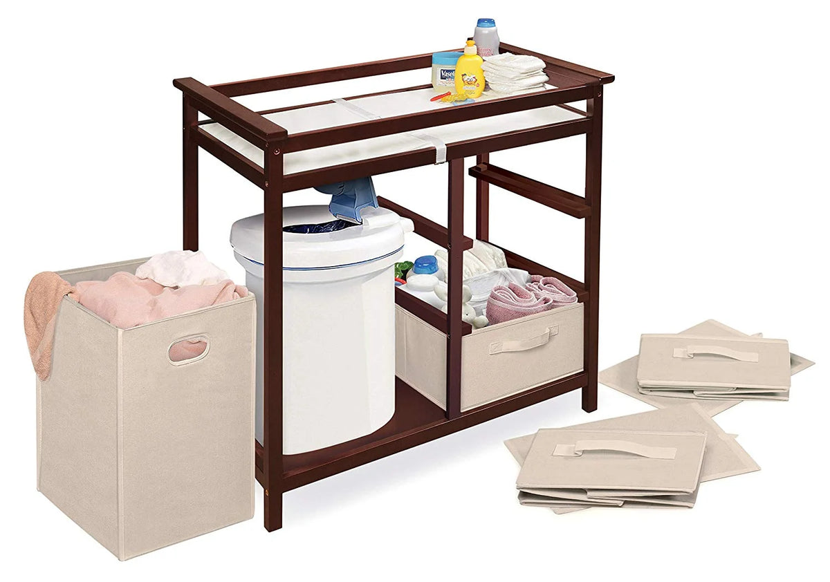 Cherry Changing Table with Three Baskets & Hamper D14666