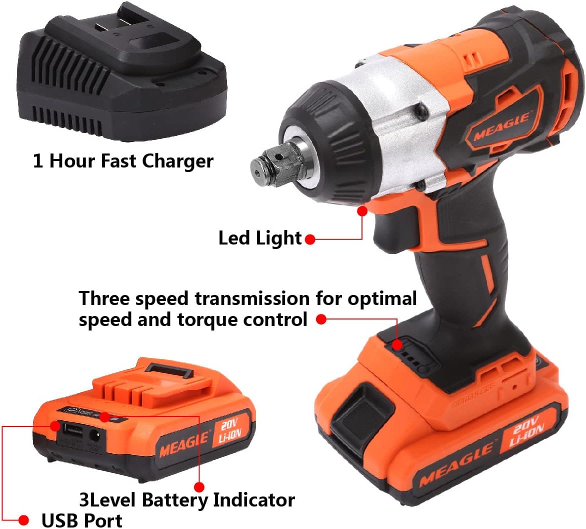 20V Max Brushless Cordless Impact Wrench 4.0 Ah Battery Powered 1/2 inch Square Drive Pack of 2 B3342