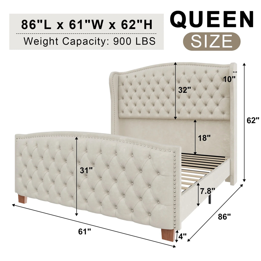 Cream Queen Size Platform Bed Frame B7398