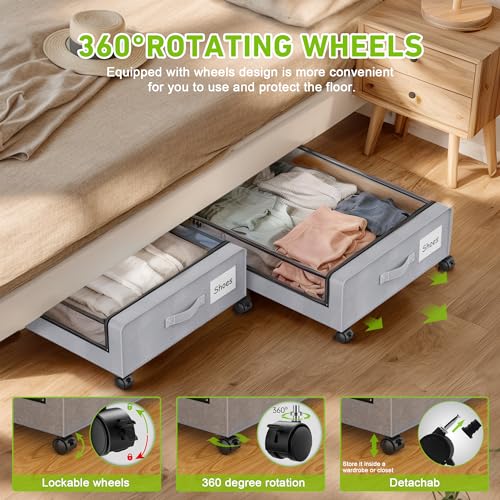 Black 2-Pack XXL 60L Rolling Metal Under Bed Storage Bins with Lids O175514