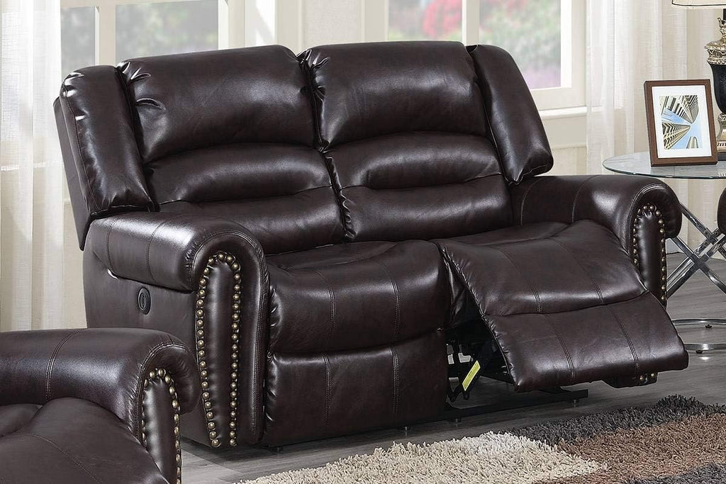 2 Pieces Power Motion Sofa and Loveseat in Brown Bonded Leather S991