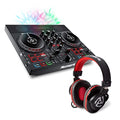 DJ Controller Bundle with Party Lights, 2 Decks, DJ Mixer, Audio Interface and DJ Headphones Q9070
