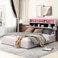 Beige Queen Size Upholstered Platform Bed with Storage Headboard J206