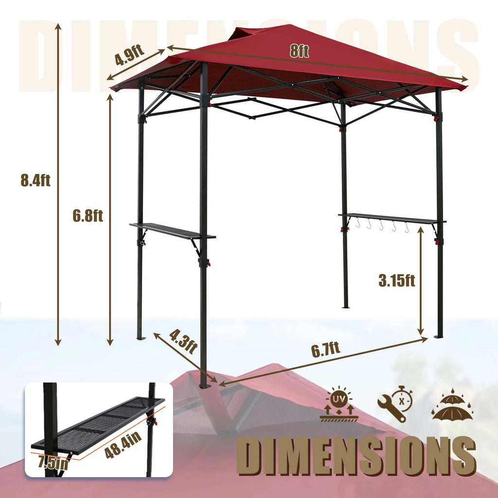 8x5 Pop up Grill Gazebo Outdoor BBQ Canopy, Red F636640