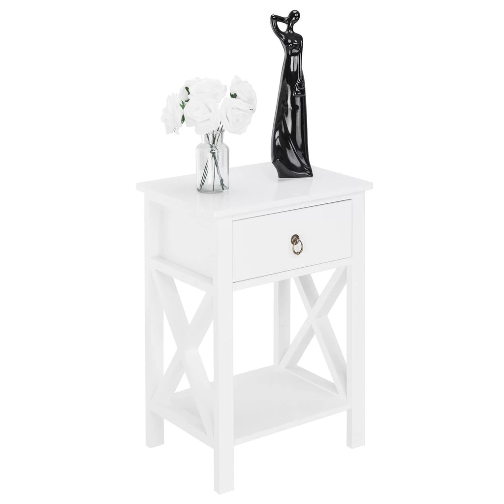 White Nightstand with Drawer and Shelf D87861