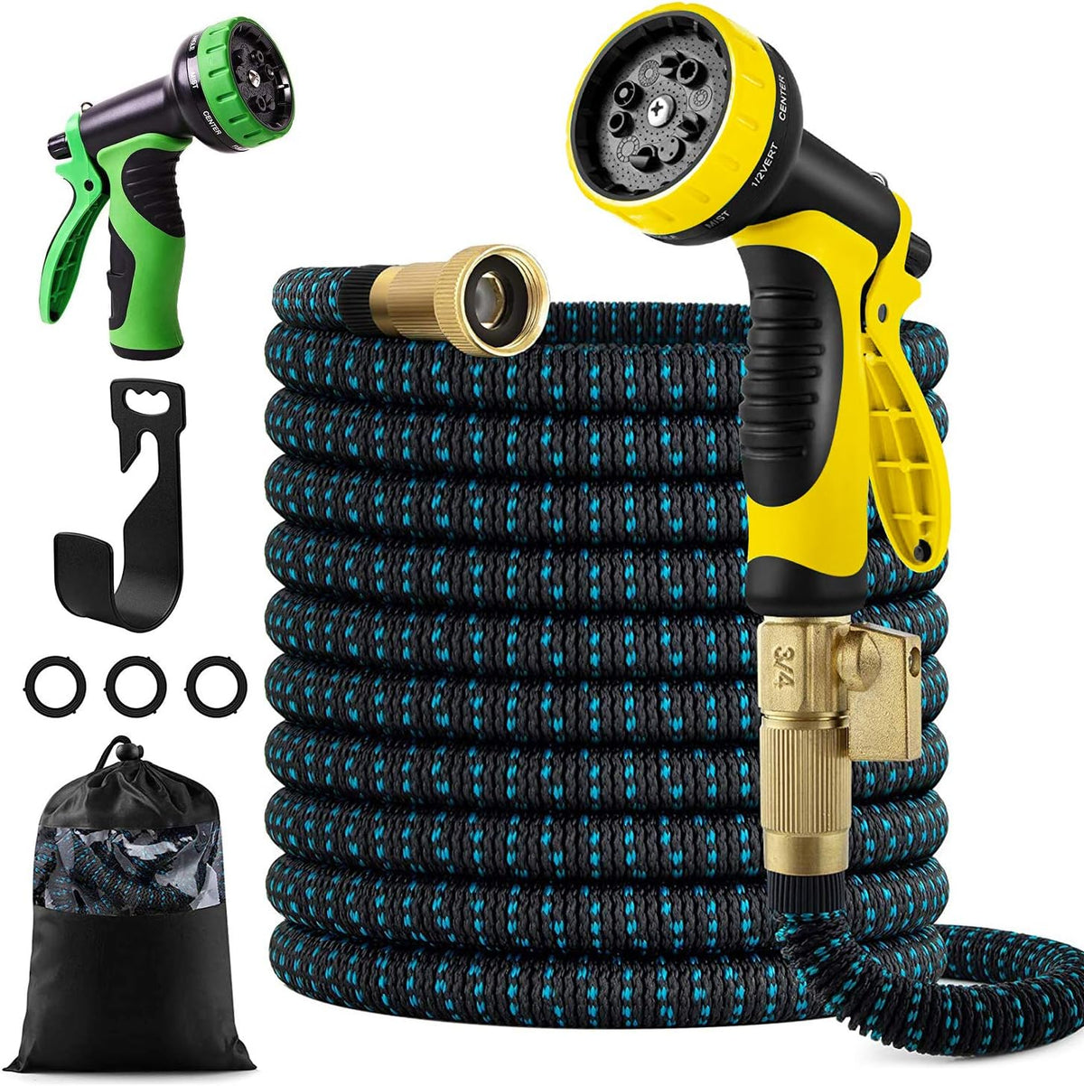 100ft Expandable Flexible Garden Water Hose Set with Brass Connectors Spray Nozzle Pack of 2 L73888