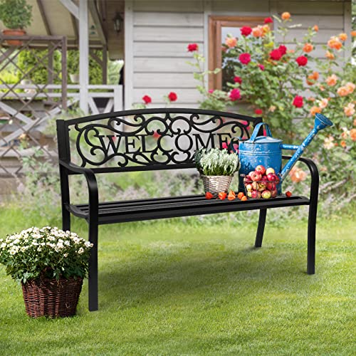 Black Metal Outdoor Bench L309