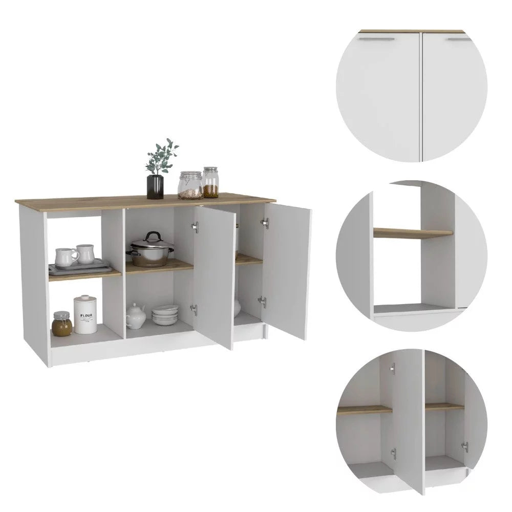Light Oak White Kitchen Island with Four Open Shelves R310
