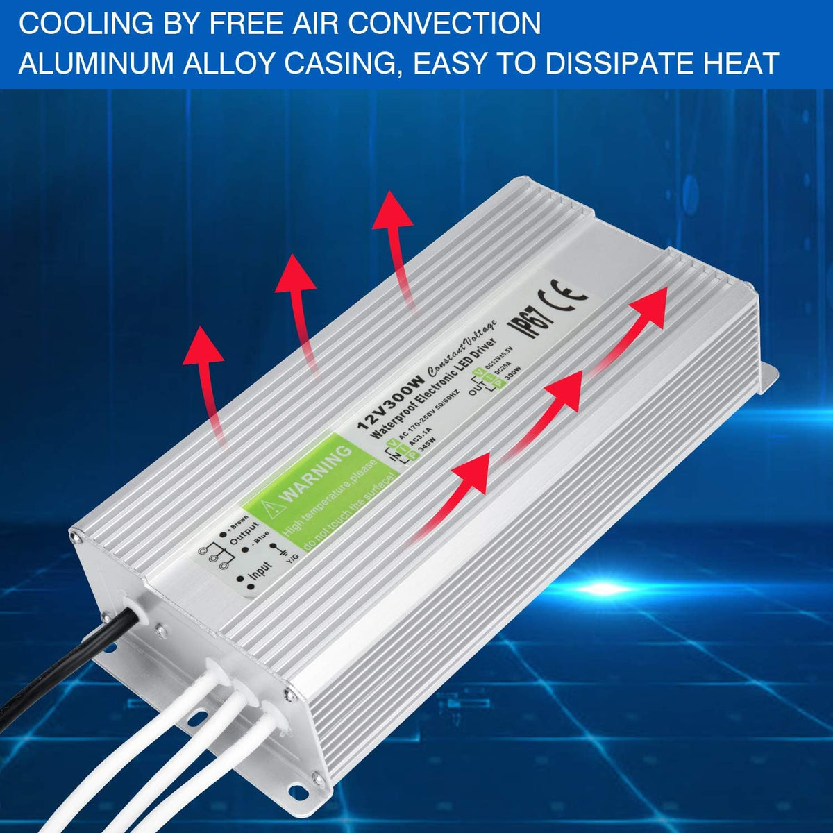 LEDMO IP67 Power Supply 300 Watts DC12V 25A AC/DC Driver Transformer Adapter Low Voltage Output with 3-Prong Plug 3.3 Feet Cable Pack of 2 P66305