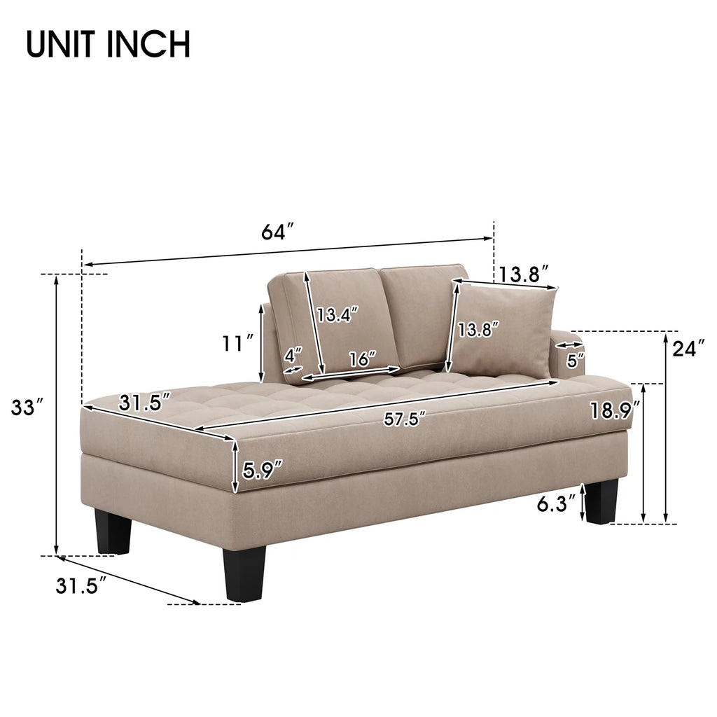 Warm Grey Tufted Chaise Lounge with Toss Pillow F465156
