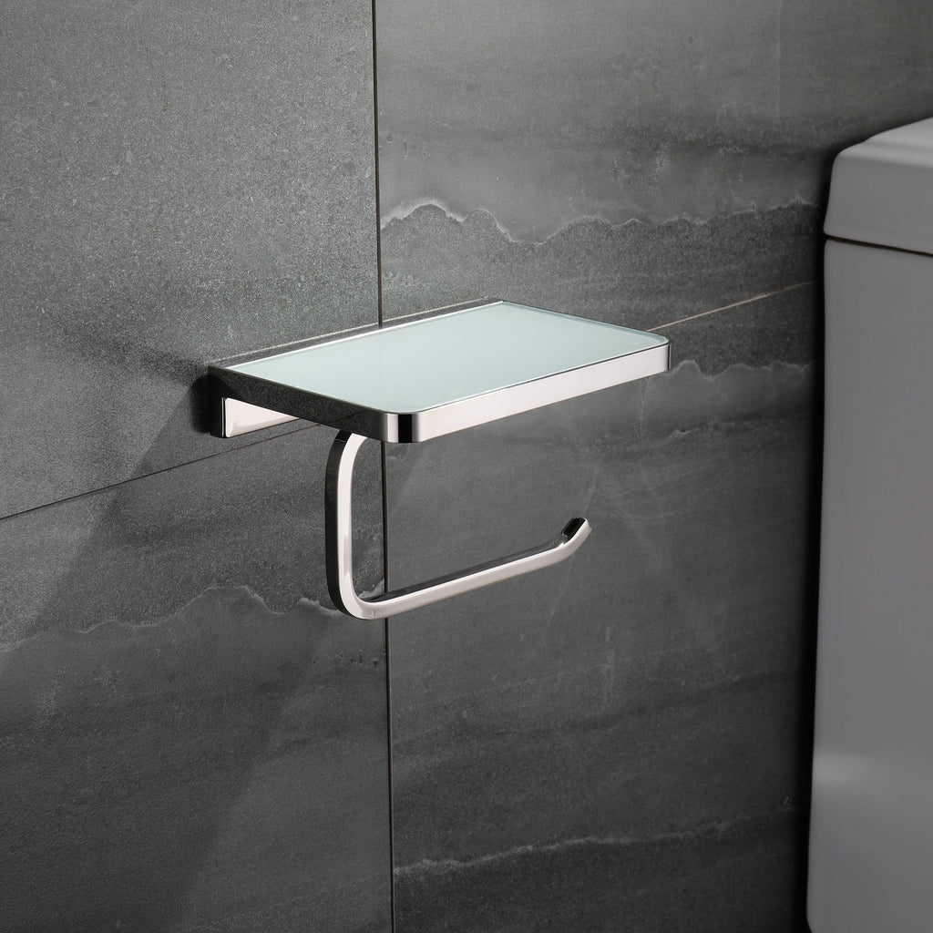White Glass Shelf with Toilet Paper Holder S8805
