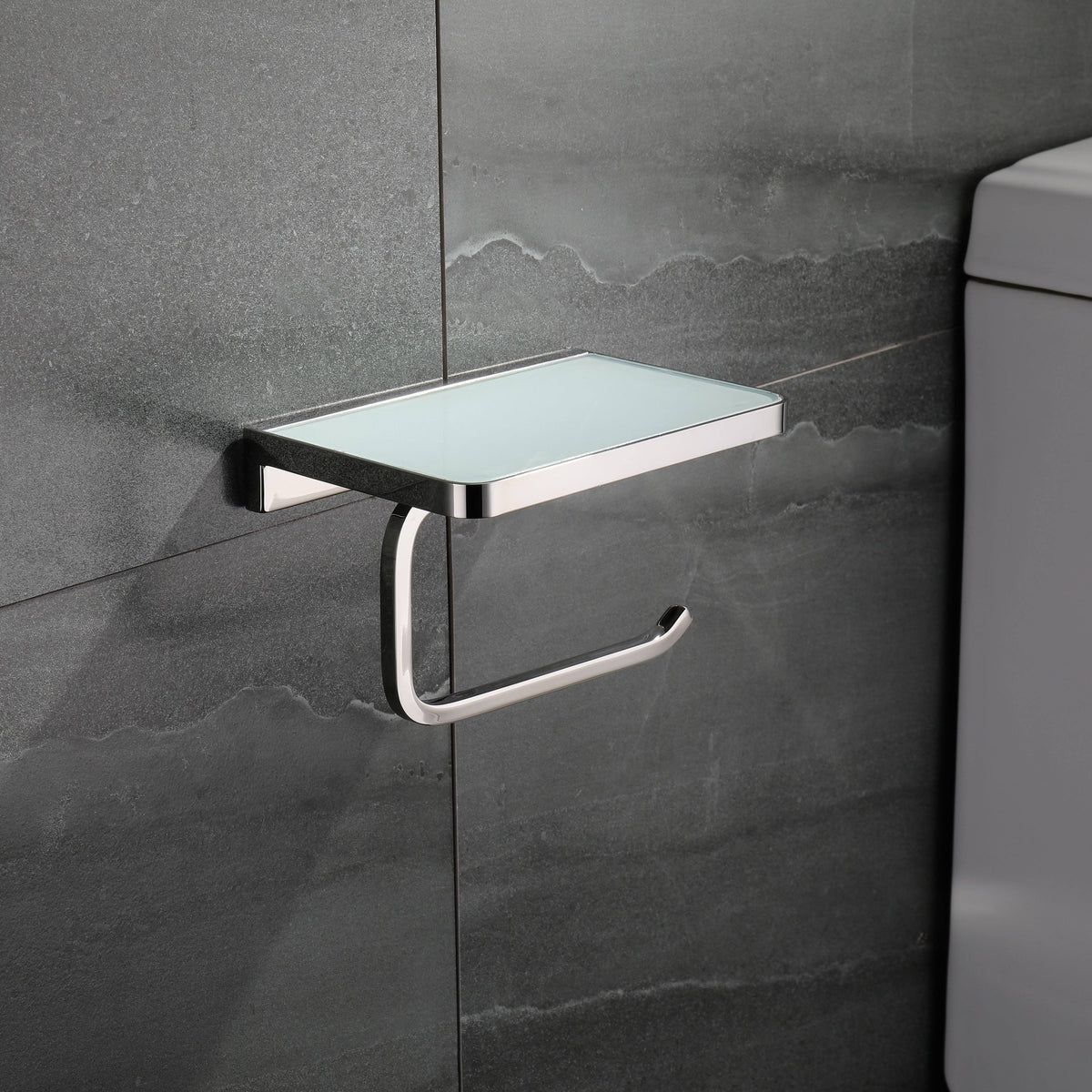 White Glass Shelf with Toilet Paper Holder S8805