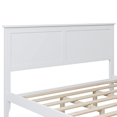 White Queen Wood Platform Bed Frame with Headboard P953