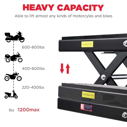 1200 LBS Steel Motorcycle Scissor Jack with Ratchet Wrench T107236