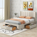 Beige Queen Size Upholstered Platform Bed with 3 Storage Drawers Z7393