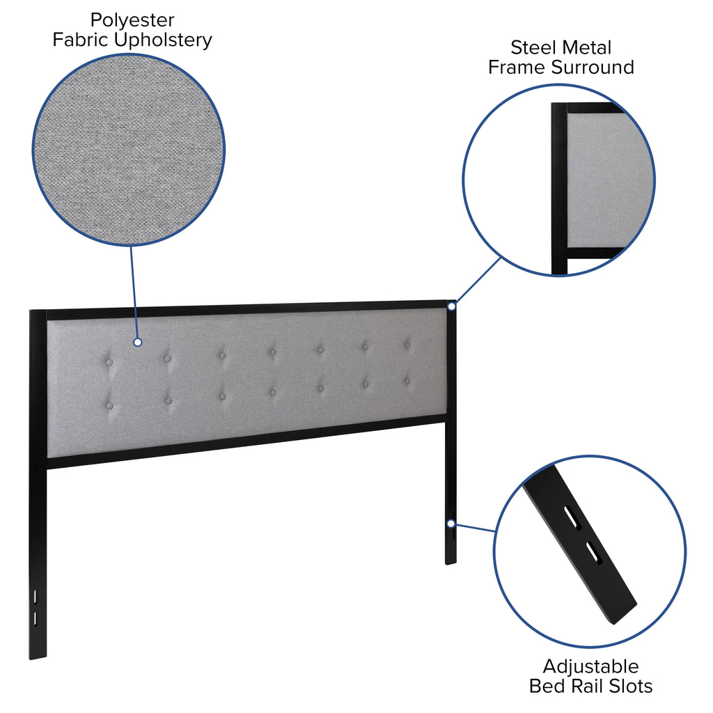 Light Gray Fabric Upholstered King Size Headboard D515
