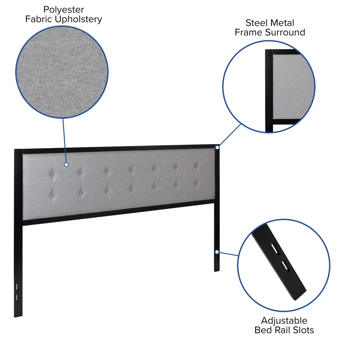 Light Gray Fabric Upholstered King Size Headboard D515