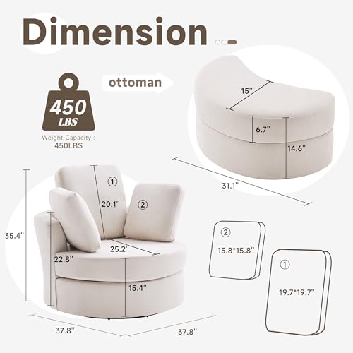 Beige Swivel Accent Barrel Chair with Ottoman X91432
