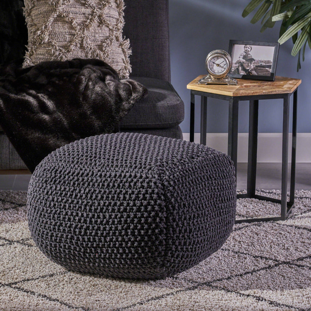 Black Knitted Square Pouf Ottoman I763