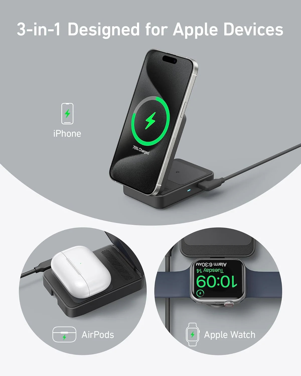 3-in-1 Wireless Charging Station with 40W USB-C Charger Z951534