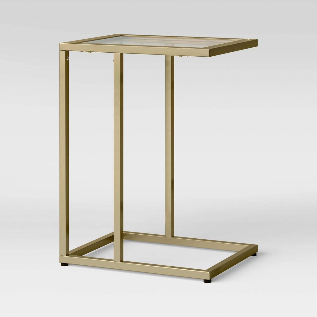 Glass Top C Table with Brass Base S7235