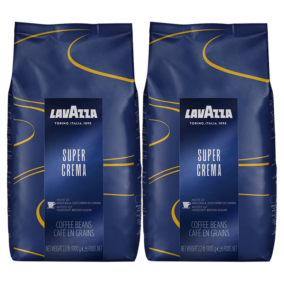 2 Pack Lavazza Super Crema Whole Bean Coffee Blend, Medium Espresso Roast, 35.2 Ounce Bag A71402