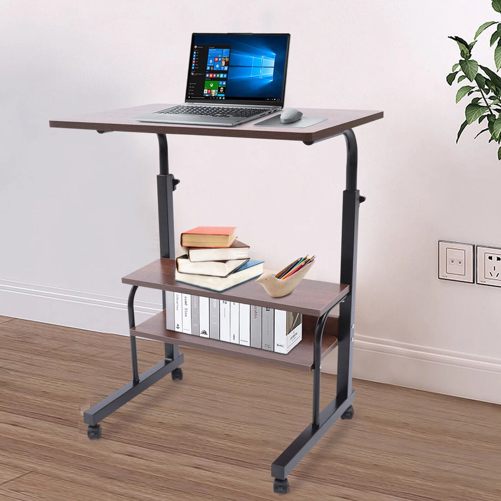 Brown Mobile Standing Desk with Wheels V3144