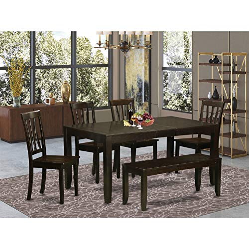 5 Piece Rectangle Wooden Table with Butterfly Leaf and 4 Linen Fabric Dining Chairs K973