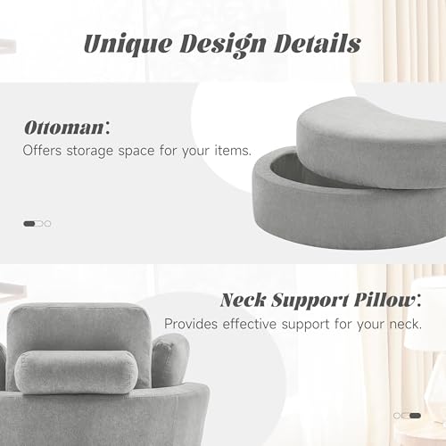 Beige Swivel Accent Barrel Chair with Ottoman X91432
