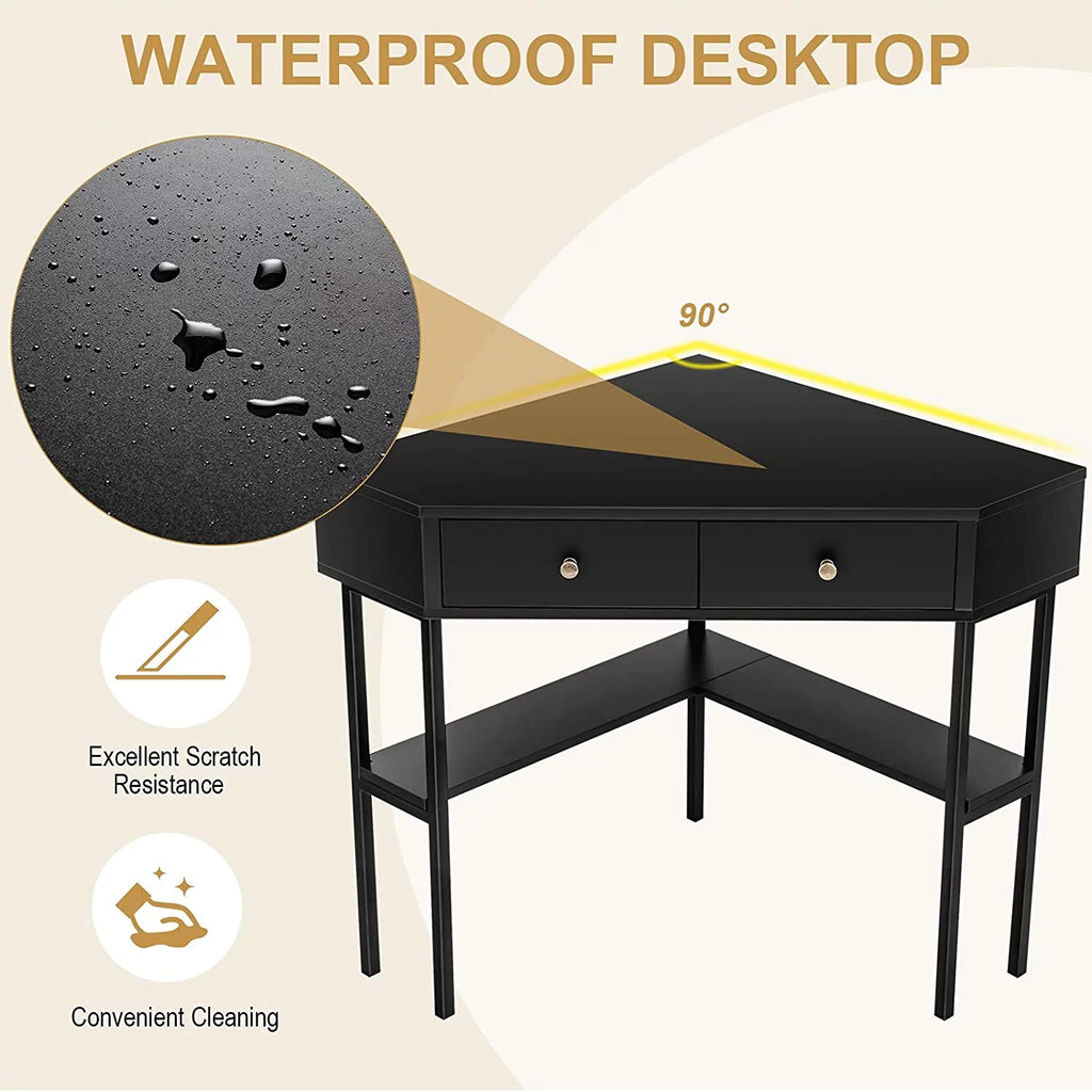 Corner Desk with 2 Drawers, Storage Shelves & Steel Frame D320531