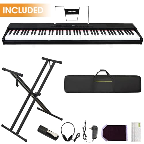88 Key Semi Weighted Portable Digital Piano Keyboard with Stand, Case, Pedal, Headphone (Black) S543001