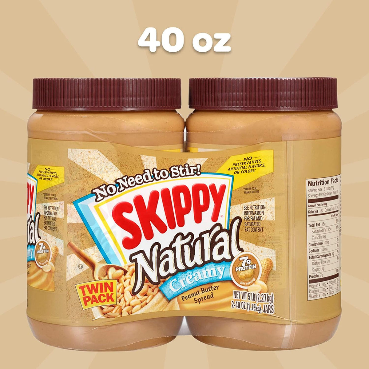 40 Ounce Twin Pack Natural Creamy Peanut Butter Spread X476