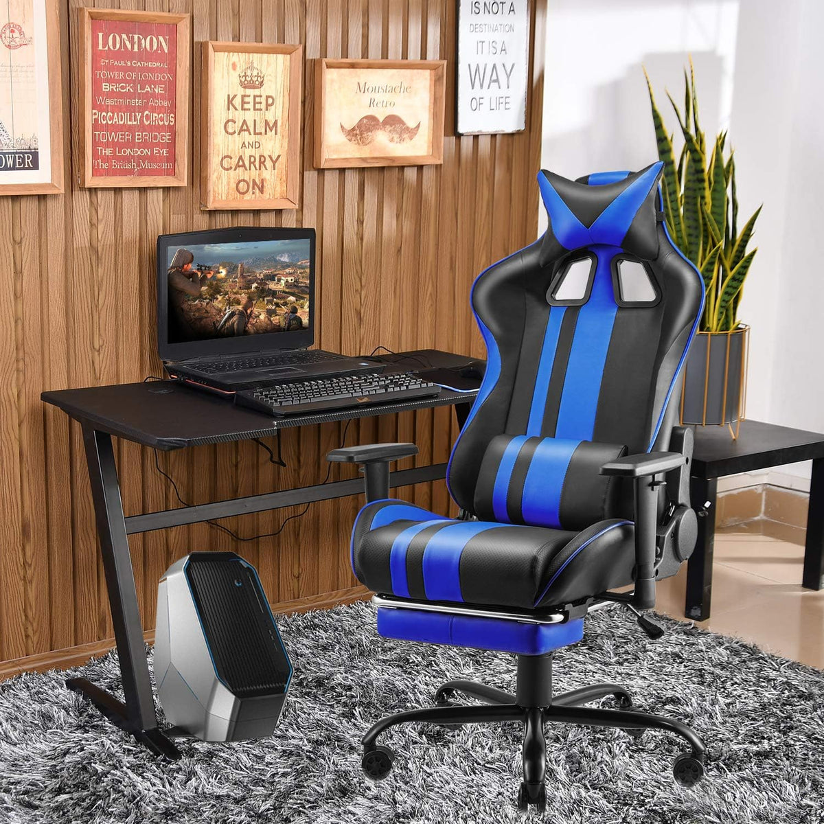 Gaming Chair with Footrest Ergonomic Desk Chair Royal Blue P80700